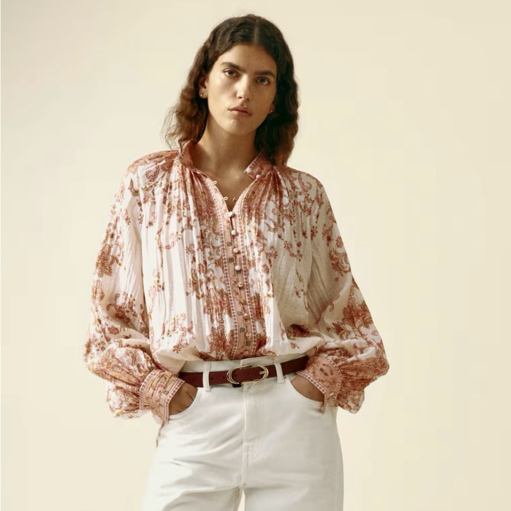 H&M CRINKLED PINK AND PAISLEY BLOUSE - Picture 2 of 7